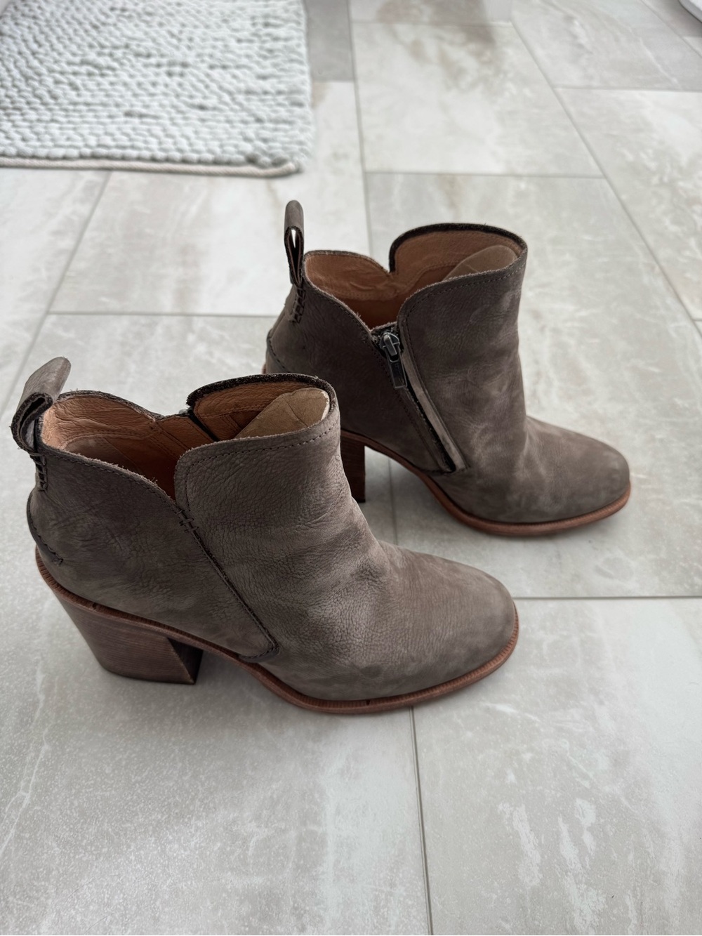 UGG Taupe Suede Ankle Booties with Block Heel
